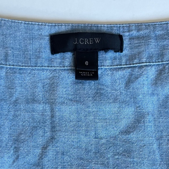 J. Crew Chambray Flutter Sleeve Faux Wrap Peplum Top - Picture 3 of 10